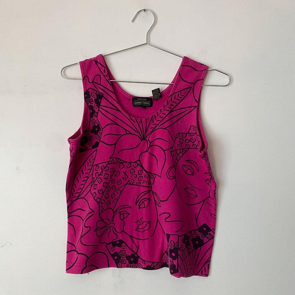 Vintage Jeanne Pierre Hot Pink Tropical Tank Top Women's M